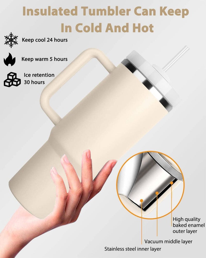 DERIKO DERIKO 40oz Tumbler for Hot and Cold 1200ml Insulated Tumbler with Lid Stainless Steel Tumbler with Straw Travel Tumbler Coffee Mug for Office Home 1200ml 40oz Sugar Plum  - Image 4