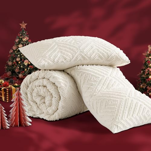 Andency Queen Comforter Set Beige, 3 Pieces Queen Size Comforter Sets Boho Cream Solid Bedding Set & Collections, All Season Tufted Farmhouse Bed Comforter Set (90x90 in Comforter & 2 Pillowcases) - Image 3