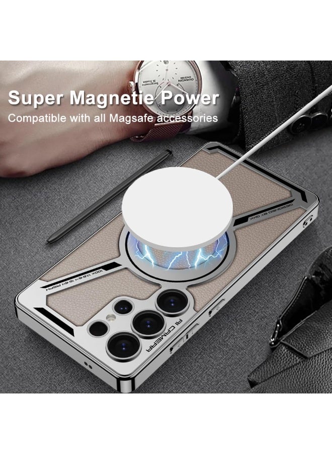 Magnetic Leather Case for Samsung Galaxy S25 Ultra, 【Compatible with Wireless Charging】 Slim Shockproof PU Leather Business Protective Case for Samsung S25 Ultra - Image 2
