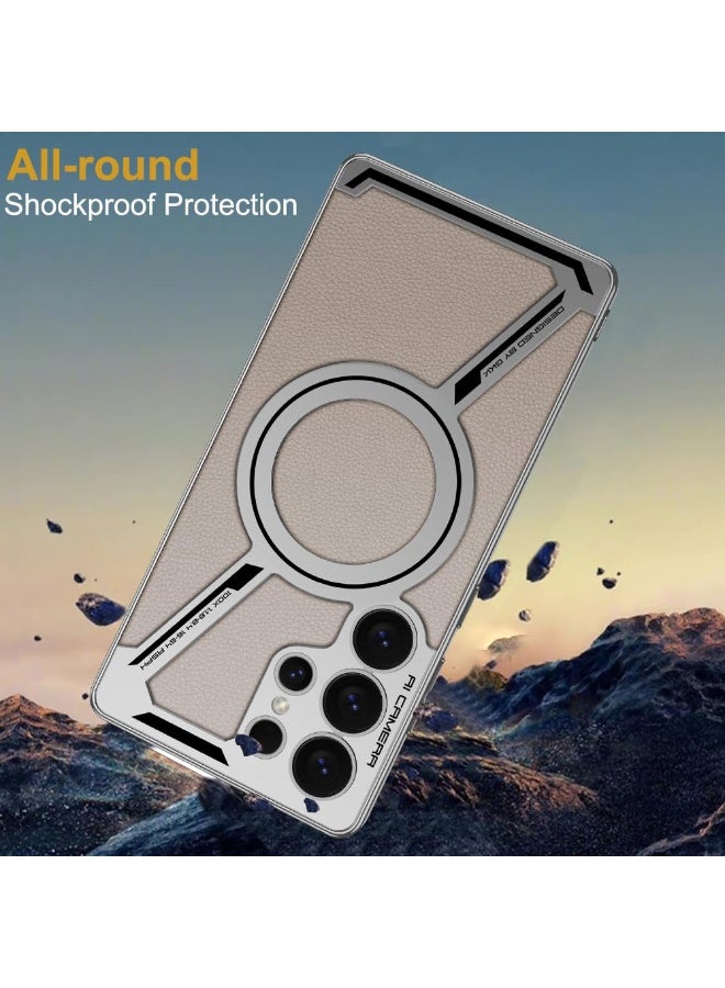 Magnetic Leather Case for Samsung Galaxy S25 Ultra, 【Compatible with Wireless Charging】 Slim Shockproof PU Leather Business Protective Case for Samsung S25 Ultra - Image 4