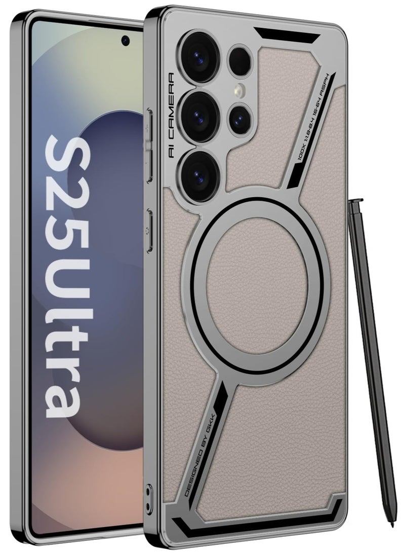 Magnetic Leather Case for Samsung Galaxy S25 Ultra, 【Compatible with Wireless Charging】 Slim Shockproof PU Leather Business Protective Case for Samsung S25 Ultra - Image 1
