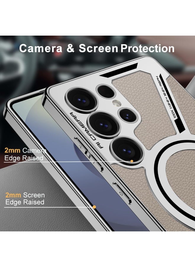 Magnetic Leather Case for Samsung Galaxy S25 Ultra, 【Compatible with Wireless Charging】 Slim Shockproof PU Leather Business Protective Case for Samsung S25 Ultra - Image 3