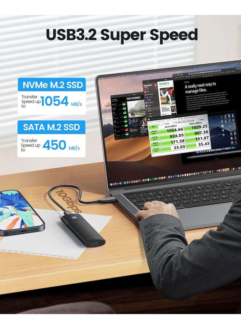 M2 NVMe SATA SSD Enclosure Adapter Tool Free, USB C 3.2 Gen 2 10Gbps NVME, 5Gbps NGFF SATA PCIe M Key or B M Key  2230 2242 2260 2280, Aluminum External M2 Reader Support UASP Trim  PWDM2  - Image 2