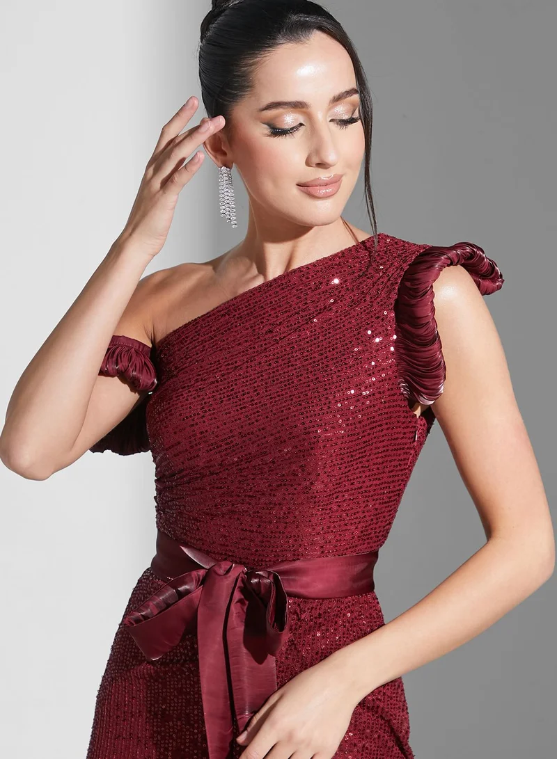 Namshi X Zena Louay Zena Louay One Shoulder Sequined Dress