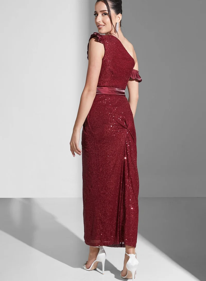 Namshi X Zena Louay Zena Louay One Shoulder Sequined Dress