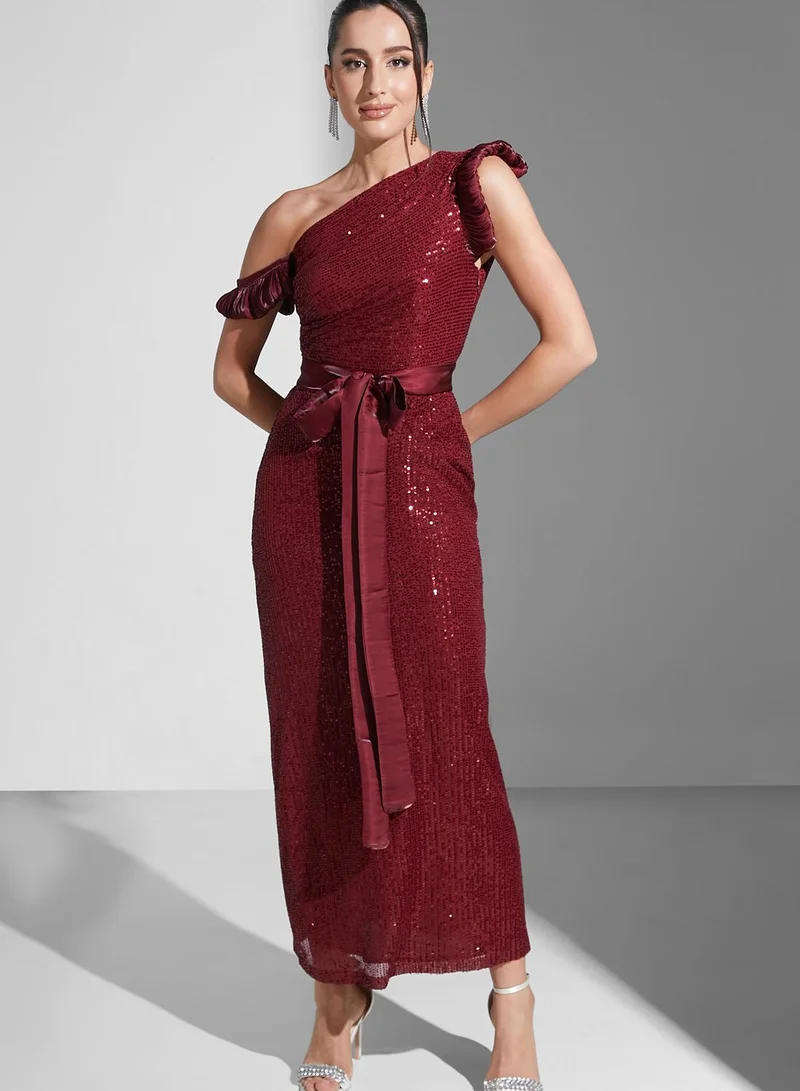 Namshi X Zena Louay Zena Louay One Shoulder Sequined Dress