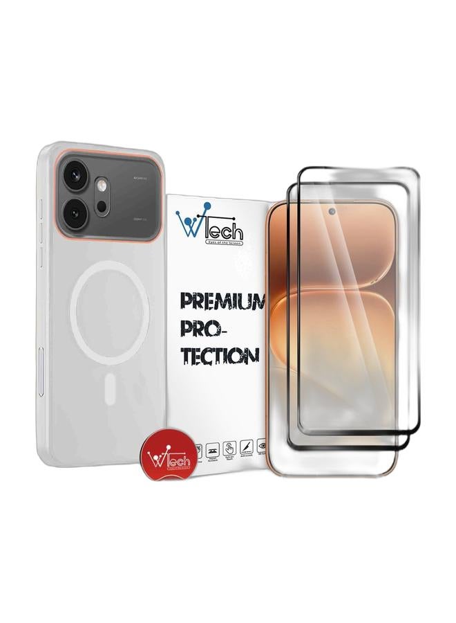 Wtech Honor 600 5G / 600 Pro 5G 2026 Hybrid Translucent Magsafe with Magnetic Charging Raised Camera Lips Elegant Look Case Cover (MCMPMN) - White & [2 PACK] Honor 600 5G 2026 Premium E2E Series Full Glue Full Cover Tempered Glass Screen Protector (MSGECN) - Clear/Black Bundle - Image 1