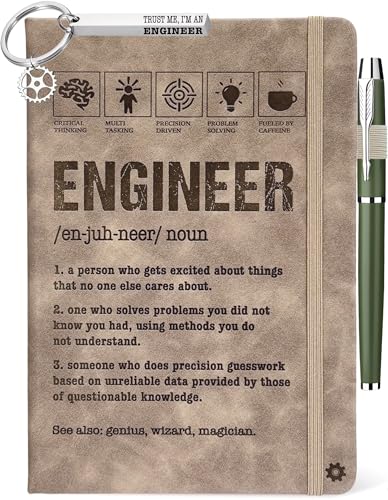 MALLAbyLAMMA Engineer Gifts Men Women, Engineer Journal 200 Pages Engraved Notebook A5 Lined with Pen, Mechanical Engineer Gifts Student, Gift for Engineering Birthday Graduation New Licensed Passer Christmas - Image 1
