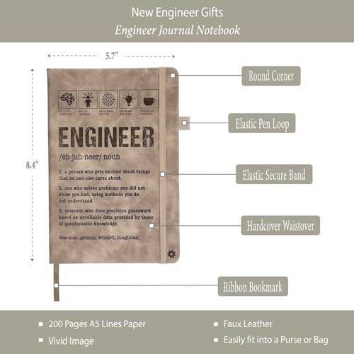 MALLAbyLAMMA Engineer Gifts Men Women, Engineer Journal 200 Pages Engraved Notebook A5 Lined with Pen, Mechanical Engineer Gifts Student, Gift for Engineering Birthday Graduation New Licensed Passer Christmas - Image 3