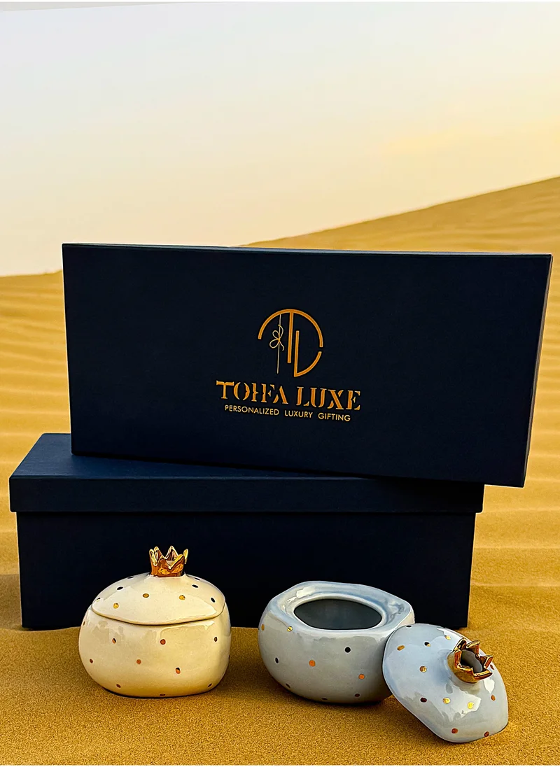 Tohfa Luxe TohfaLuxe Handmade Annar Lidded Bowl- Set of 2 in a Gift Box