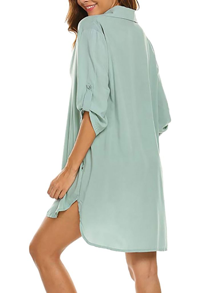 Women's Swimsuit Beach Cover Up Chiffon Shirt Bikini Beachwear Bathing Suit Beach Dress Green