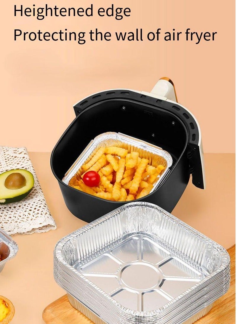 60 Pcs Square Foil Trays, 18x18 cm Disposable Aluminum Foil Plates, Safe Material, High-temperature Resistance, Easy To Use for Air Fryers Baking Cooking Storage Roasting  - Image 4