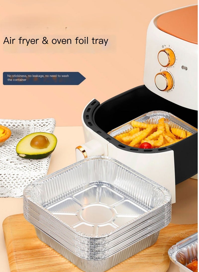 60 Pcs Square Foil Trays, 18x18 cm Disposable Aluminum Foil Plates, Safe Material, High-temperature Resistance, Easy To Use for Air Fryers Baking Cooking Storage Roasting  - Image 2