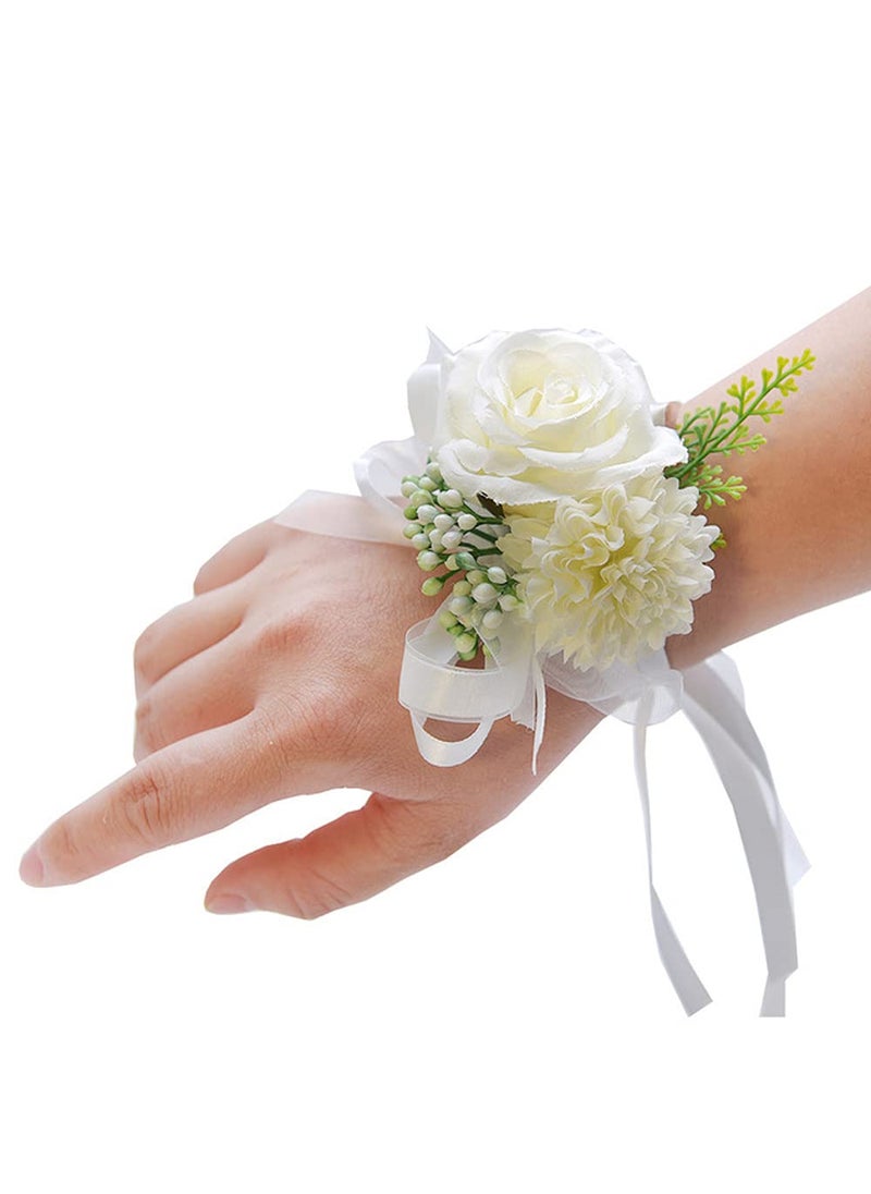 ARTFLWS ARTFLWS 2 Pack Rose Wrist Corsages Wristband Hand Flowers for Wedding Bridesmaid Bridal Shower Prom Party (2 Wrist Corsages White)  - Image 1