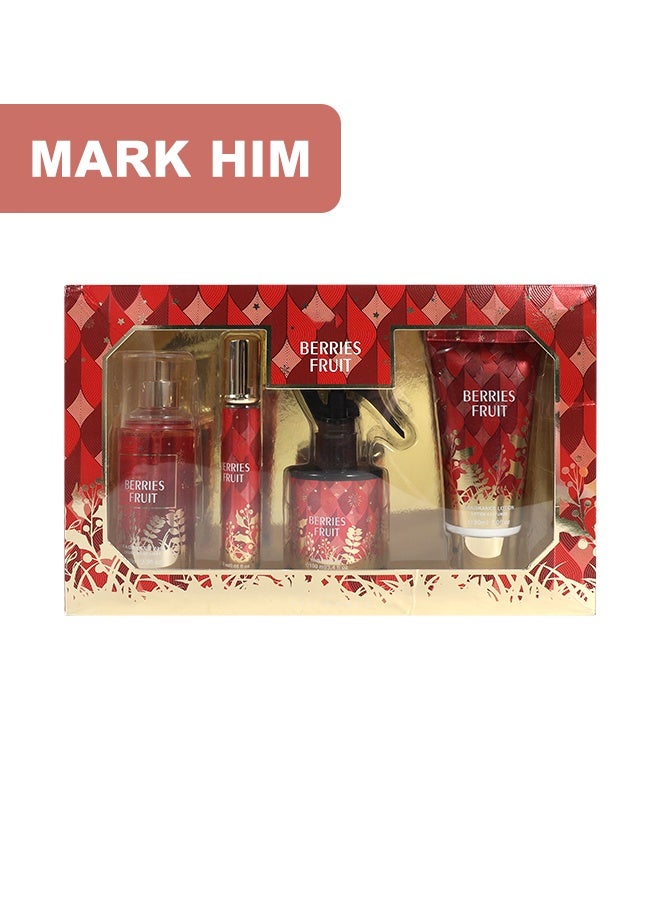 MARK HIM Women's Ultimate Fragrance Ritual Gift Set, Body Mist 88ml, Perfume 20ml, Hair Fragrance 100ml, Body Lotion 90ml, Luxurious Scented Self-Care Gift for Her, Berries Fruit - Image 1