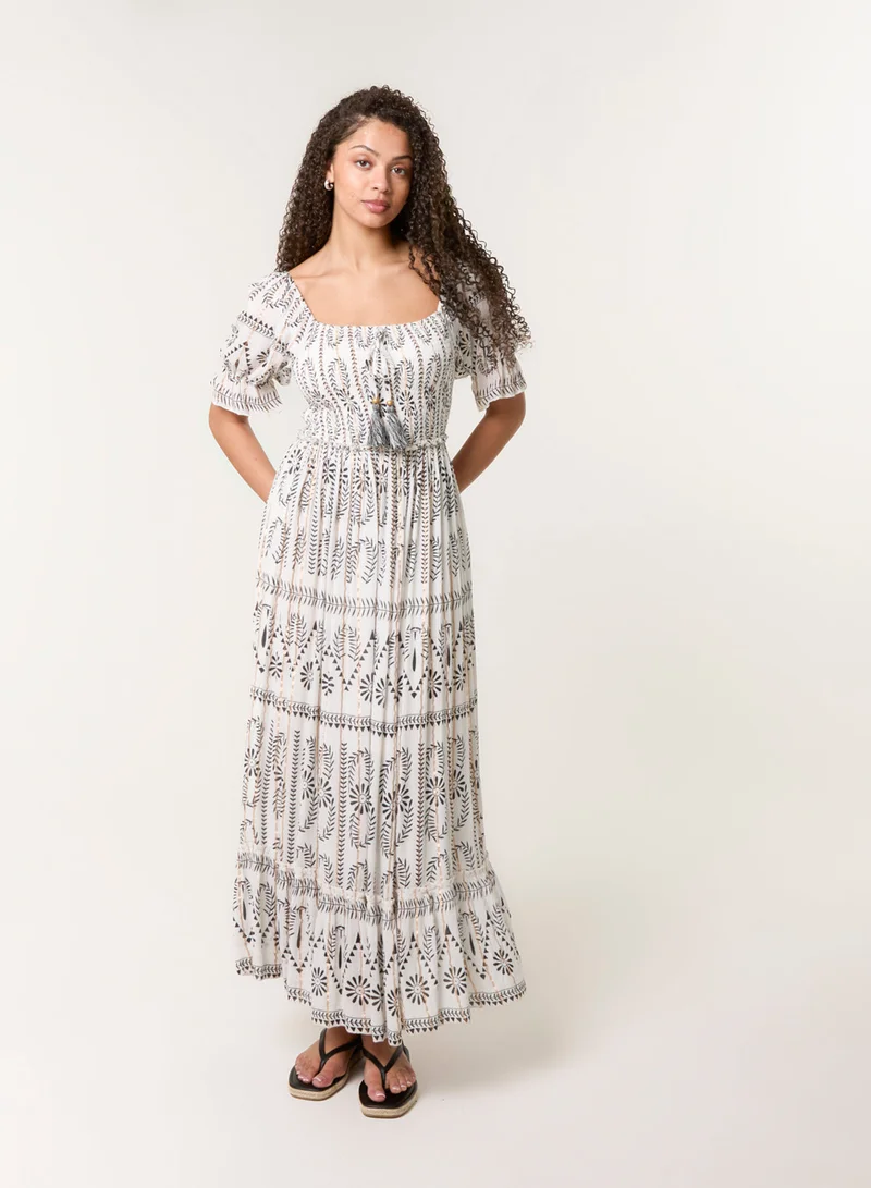 بلو فانيلا Milkmaid Shirred Square Neck Midi Dress