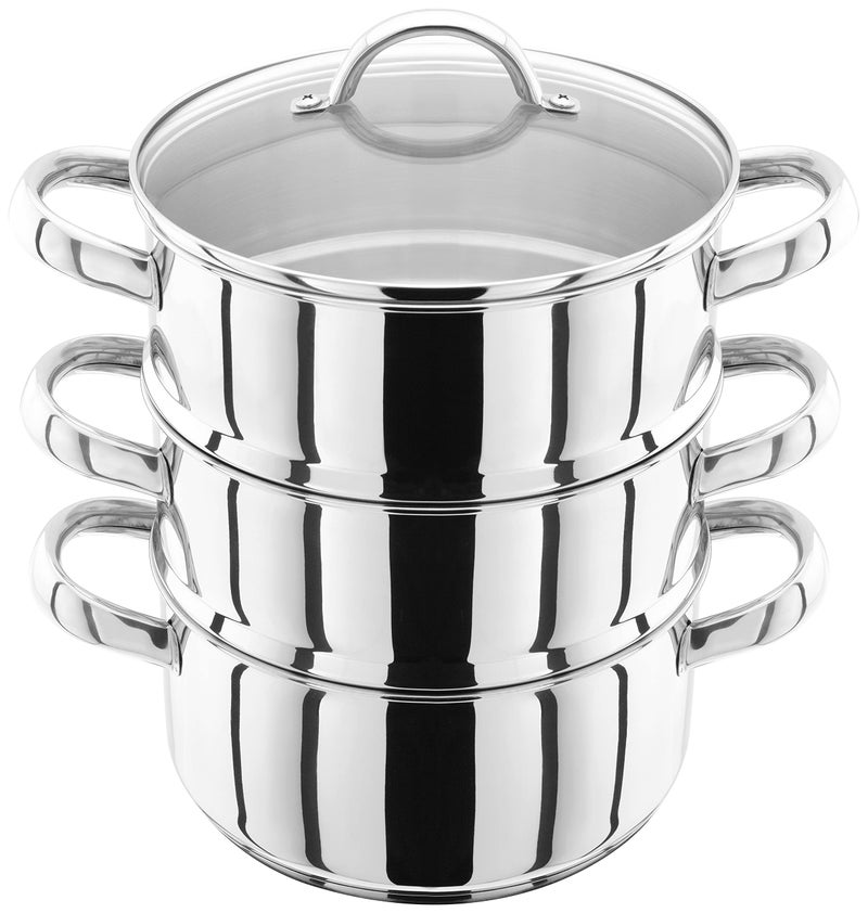 Judge Stainless Steel 3 Tier Steamer Set with 20cm 16L Casserole 2 Steamers and Lid Induction Ready Gift Boxed  25 Year Guarantee
