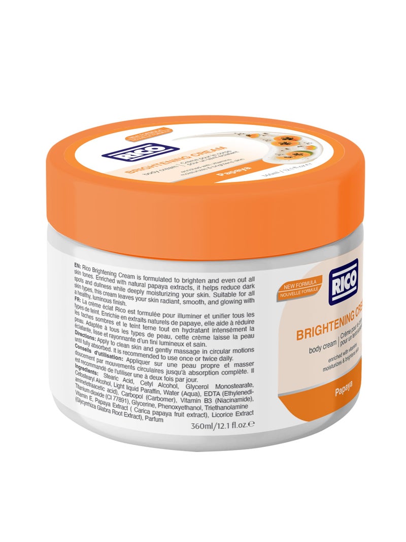 ريكو RICO SKINCARE Brightening Body Cream with Papaya Extract, Vitamin B3, Vitamin E, Licorice Extract, 360ml, All Skin Types - Image 3