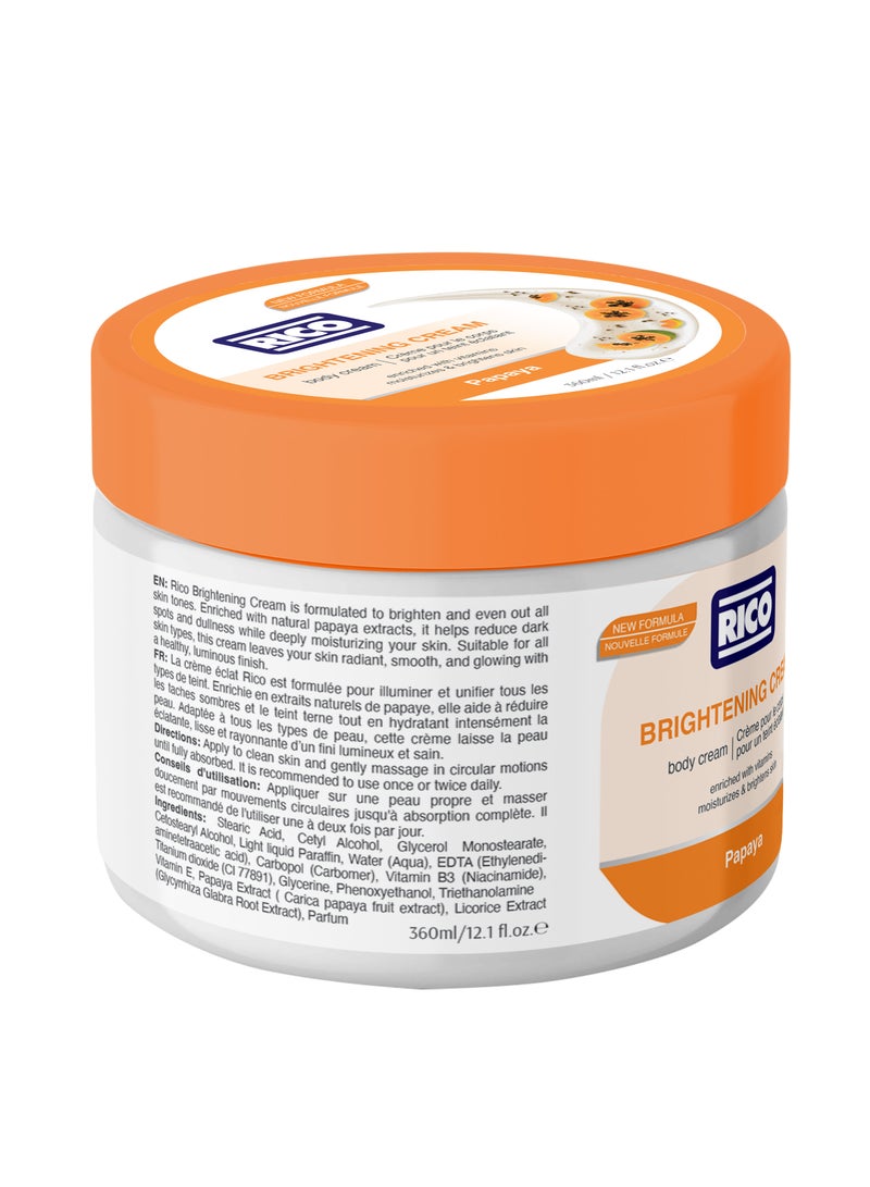 RICO SKINCARE Brightening Body Cream with Papaya Extract, Vitamin B3, Vitamin E, Licorice Extract, 360ml, All Skin Types - Image 3