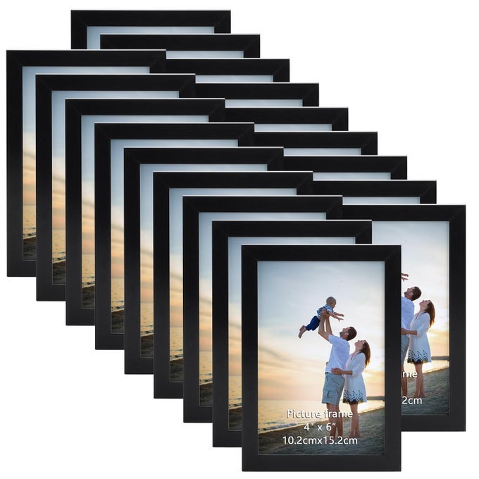 Hoikwo 18 PACKS 4X6 BLACK MULTI PLASTIC PICTURE FRAMES SET WITH PLASTIC COVER FOR FAMILY PHOTOS ARTWORK LIGHT WEIGHT BULK 4 BY 6 FRAMES PACK FOR WALL HANGING AND TABLE STYLISH PICTURE FRAMES