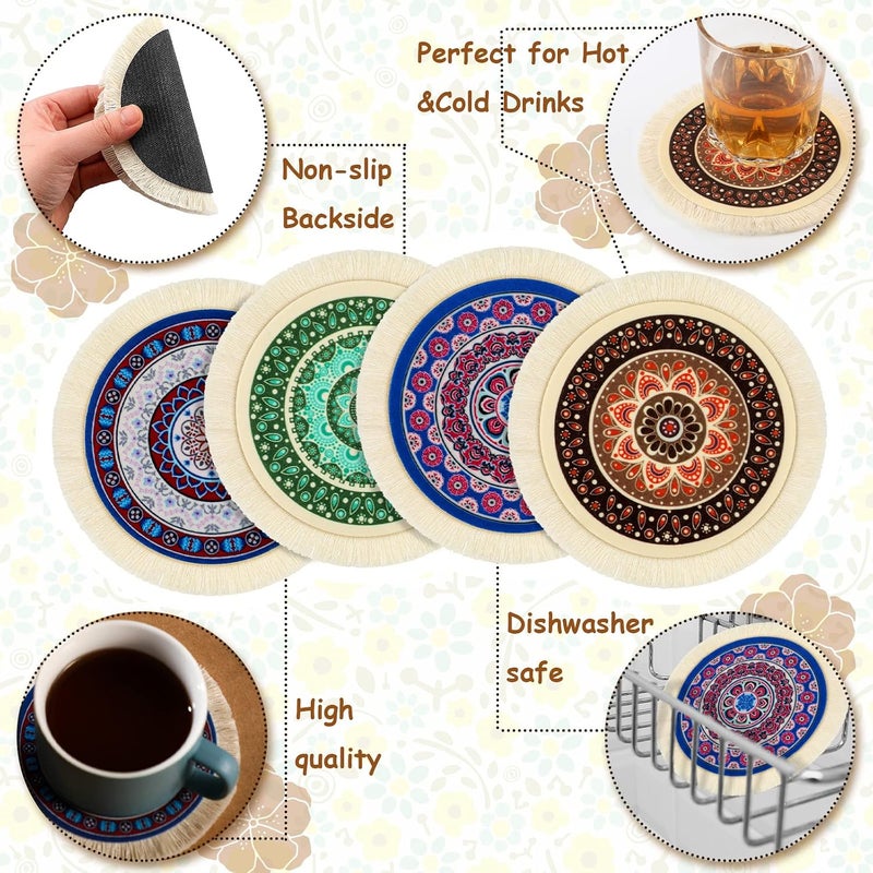 Tatuo 4 Pieces Rug Table Coasters Table Drink Holders Oriental Design Fabric Carpet Drink Mats Oriental Design Fabric Elegant Carpets Kitchen and Bar Mats for Home Office(Round,Fresh Pattern) - Image 4