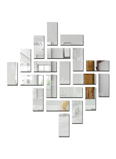 Wall1ders Wall1ders 20 Rectangle Mirror Stickers for Wall Acrylic Stickers Wall Mirror Stickers Wall Stickers for Bedroom Hall Home Offices Silver 