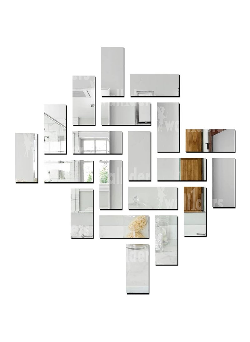 Wall1ders Wall1ders 20 Rectangle Mirror Stickers for Wall Acrylic Stickers Wall Mirror Stickers Wall Stickers for Bedroom Hall Home Offices Silver 