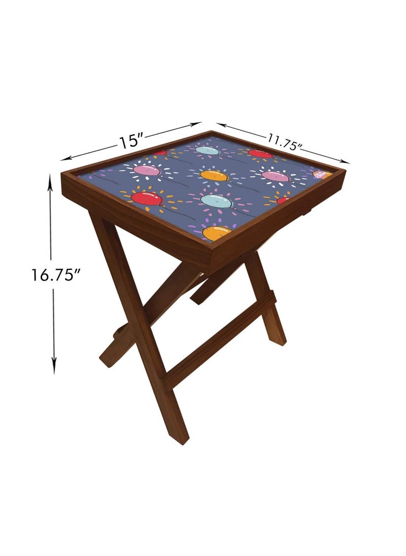 Nutcase Nutcase Designer Teak Wood Side Table Folding Wooden Bedside Coffee Outdoor Picnic Table Cute Balloon  - Image 2