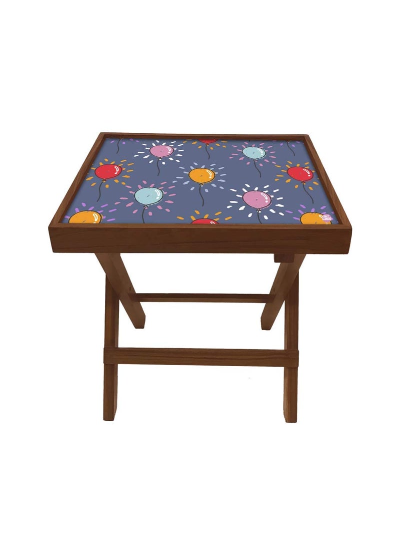 Nutcase Nutcase Designer Teak Wood Side Table Folding Wooden Bedside Coffee Outdoor Picnic Table Cute Balloon  - Image 4