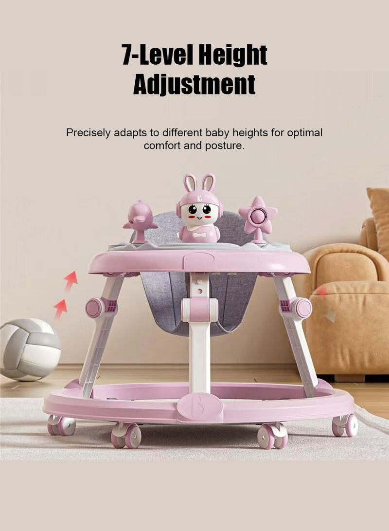 Baby Walker Foldable with 7 Adjustable Heights, Baby Walker with Wheels Portable, Baby Walkers and Activity Center for Boys Girls Babies 6-18 Months (Simple Version without Toys-Pink) - Image 3