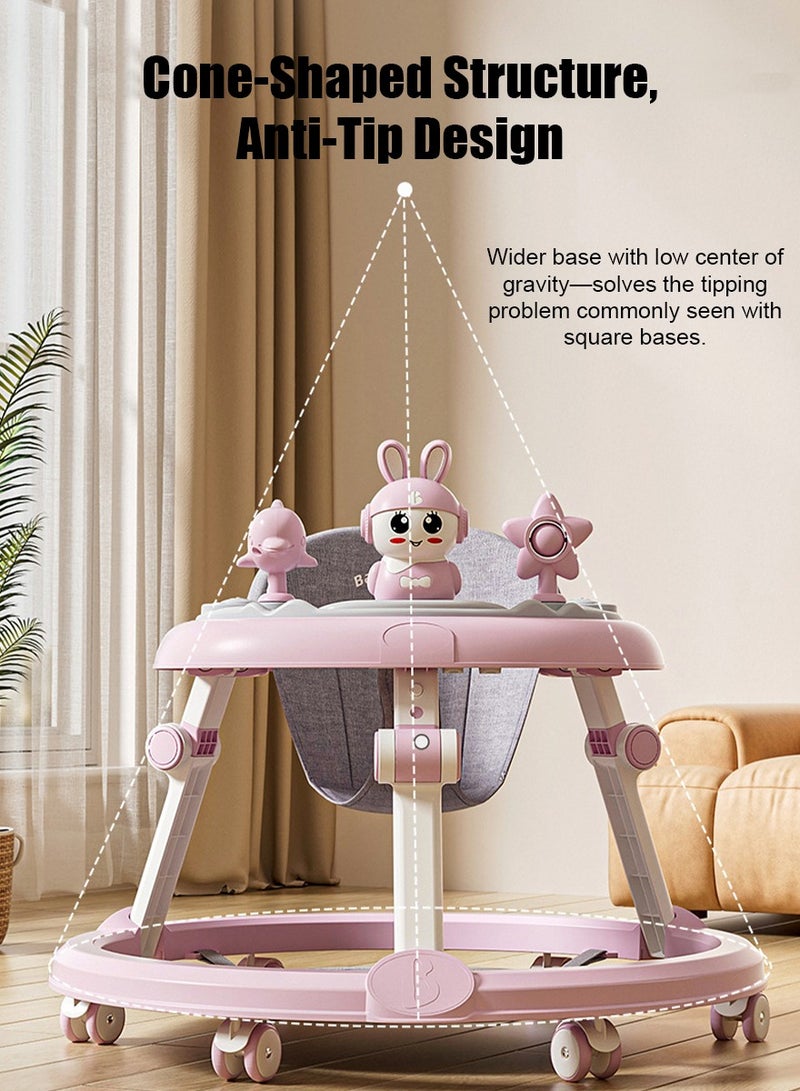 Baby Walker Foldable with 7 Adjustable Heights, Baby Walker with Wheels Portable, Baby Walkers and Activity Center for Boys Girls Babies 6-18 Months (Simple Version without Toys-Pink) - Image 5