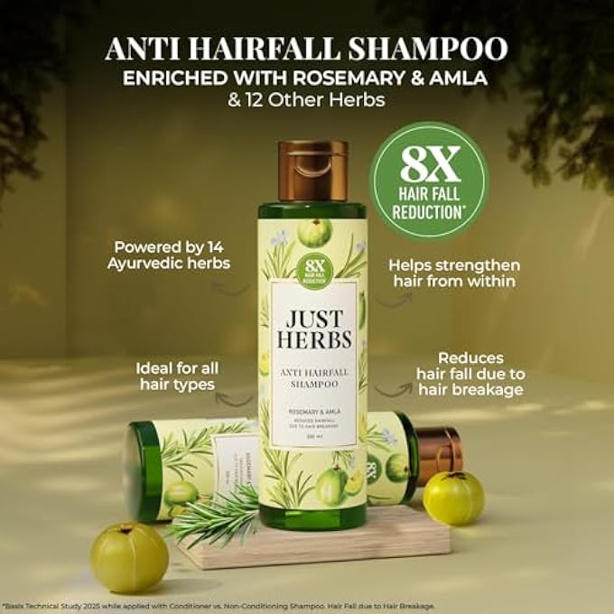 Just Herbs 8 IN 1 ROOT NOURISHING AMLA NEEM HAIR FALL CONTROL SHAMPOO FOR MEN & WOMEN - SUITABLE FOR OILY HAIR SCALP, SULPHATE & PARABEN FREE 200 ML - Image 3