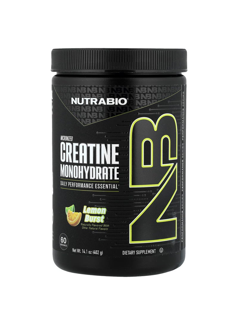 NutraBio Micronized Creatine Monohydrate, Lemon Burst, 14.1 oz (402 g)