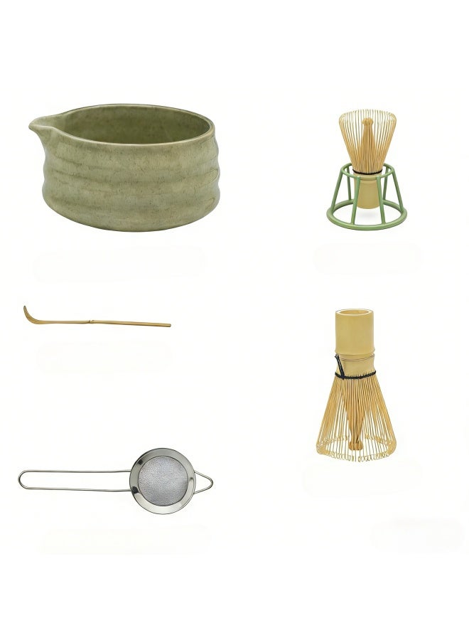 Ceramic Matcha Tool Set With Spouted Bowl, Tea Whisking Tools Matcha Bowl Set, Chasen (hyakuhon-ritsu)