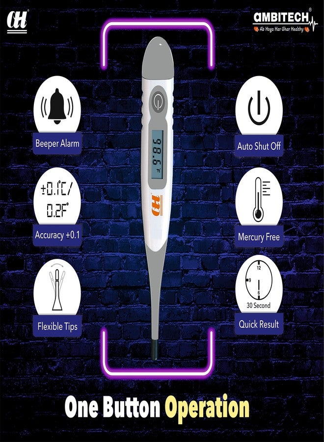 AmbiTech Soft & Flexible Digital Thermometer with One Touch Operation for Child and Adult Oral or Underarm Use |Made in India|1 Year Warranty - Image 3