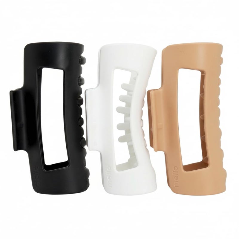 Mello The Original Mello Hair Claw Clip Squishy Claw Clip Made in Korea Patent Pending 30021976 (Black, White, Brown, 3 Pack Medium) - Image 1