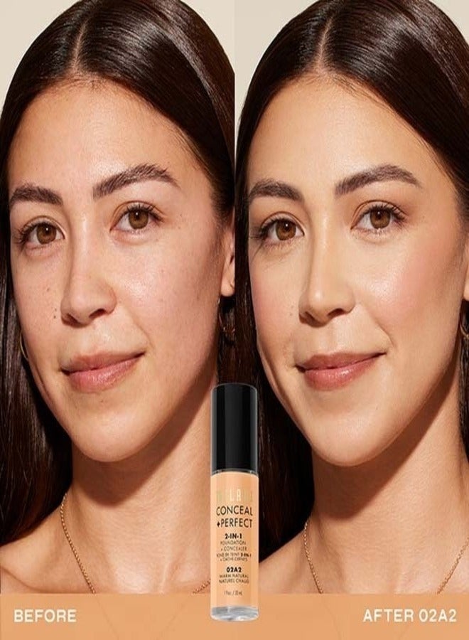 MILANI Milani Cosmetics Conceal + Perfect 2-In-1 Foundation + Concealer 02A2 Warm Natural Light - With Warm Peach Undertone 30ml – Full Coverage, Lightweight, Long-Lasting, Water-Resistant, Oil-Free, Vegan & Cruelty-Free - Image 2