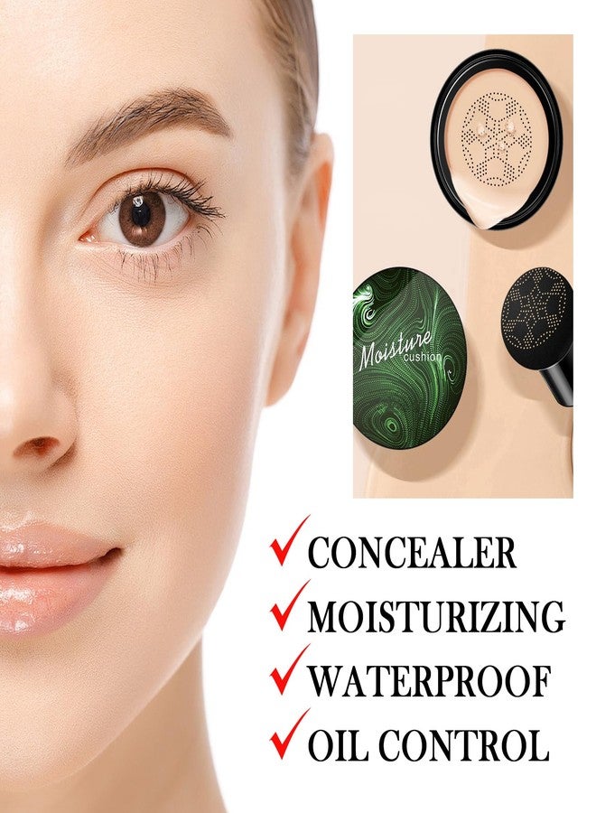 LZYLLS Mushroom Head Air Cushion CC Cream Foundation, 2PCS Full Coverage Concealer Foundation Face Makeup Set with Makeup Brush, Long-lasting Oil Control Moisturizing BB Cream, Even Skin Tone, Natural - Image 5