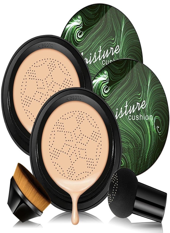 LZYLLS Mushroom Head Air Cushion CC Cream Foundation, 2PCS Full Coverage Concealer Foundation Face Makeup Set with Makeup Brush, Long-lasting Oil Control Moisturizing BB Cream, Even Skin Tone, Natural - Image 1