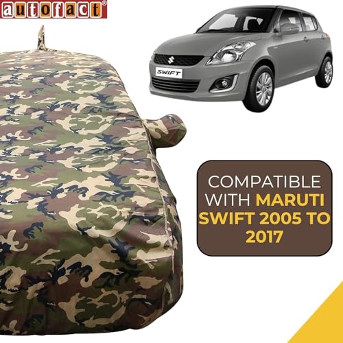Autofact 100% Waterproof Car Body Cover Compatible with Maruti Swift (2005 to 2017), with Mirror and Antenna Pockets,4x4 American Matty, Long Lasting Durable Material, Camouflage Army Look. - Image 2