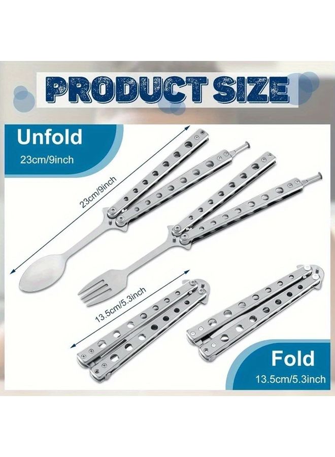 2Pcs Stainless Steel Butterfly Folding Cutlery Set Silvery Portable Spoon And Fork For Travel Camping Picnics - Image 3