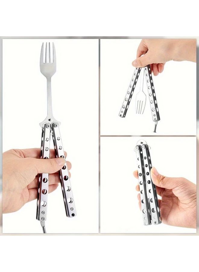 2Pcs Stainless Steel Butterfly Folding Cutlery Set Silvery Portable Spoon And Fork For Travel Camping Picnics - Image 5