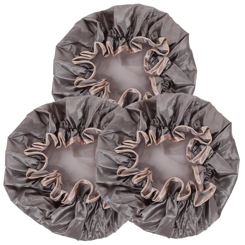 Vosarea 3pcs Double Layer Waterproof Shower Caps for Adults, Peva Thickened Bath Hair Covers, Reusable Elastic Bathing Hats for Hair Protection and Shower Use - Image 1