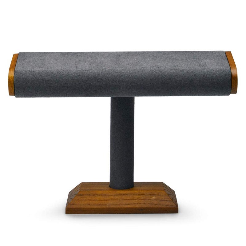 Oirlv Solid Wood TBar Watch Display Stand Jewelry Organizer Holder for Watch Bracelet Countertop Table Top Jewelry TowerGrey - Image 2