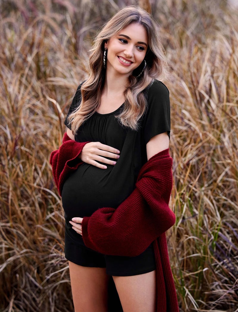 Ekouaer Maternity Sleepwear Nursing Pajamas for Hospital Nursing Pj Sets for Women Breastfeeding Post Pregnancy Clothes Black L - Image 2