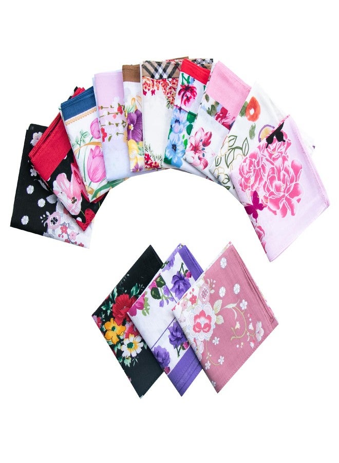 CoCoUSM Ladies Retro Style Vintage Floral Print Cotton Handkerchiefs Dozen Pack - Image 2