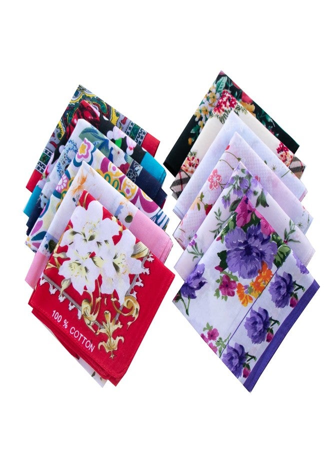 CoCoUSM Ladies Retro Style Vintage Floral Print Cotton Handkerchiefs Dozen Pack - Image 3