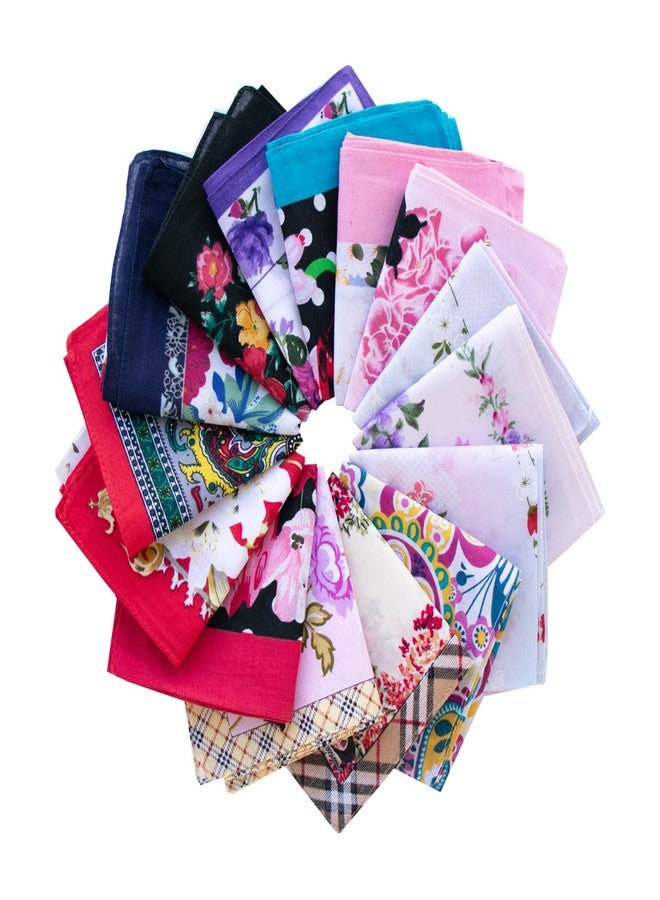 CoCoUSM Ladies Retro Style Vintage Floral Print Cotton Handkerchiefs Dozen Pack - Image 1