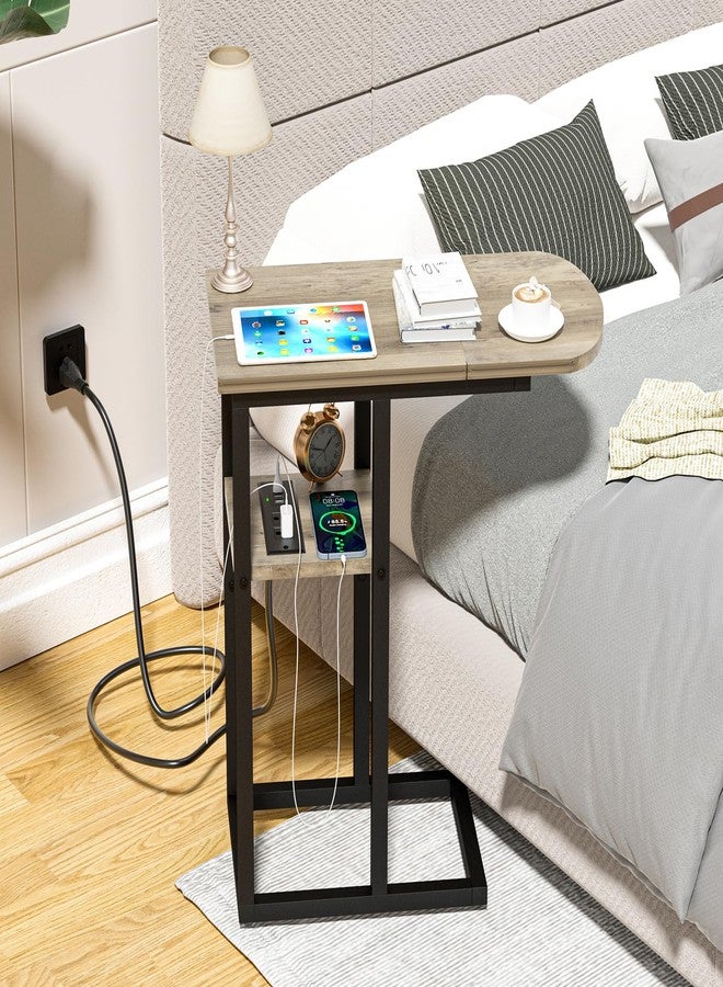 eiskah C Table End Table with Charging Station, Couch C Shaped Side Table for Living Room, Bedroom, Laptop Table with USB Ports and Type-C Port, Snack Tray Table for Couch - Image 4