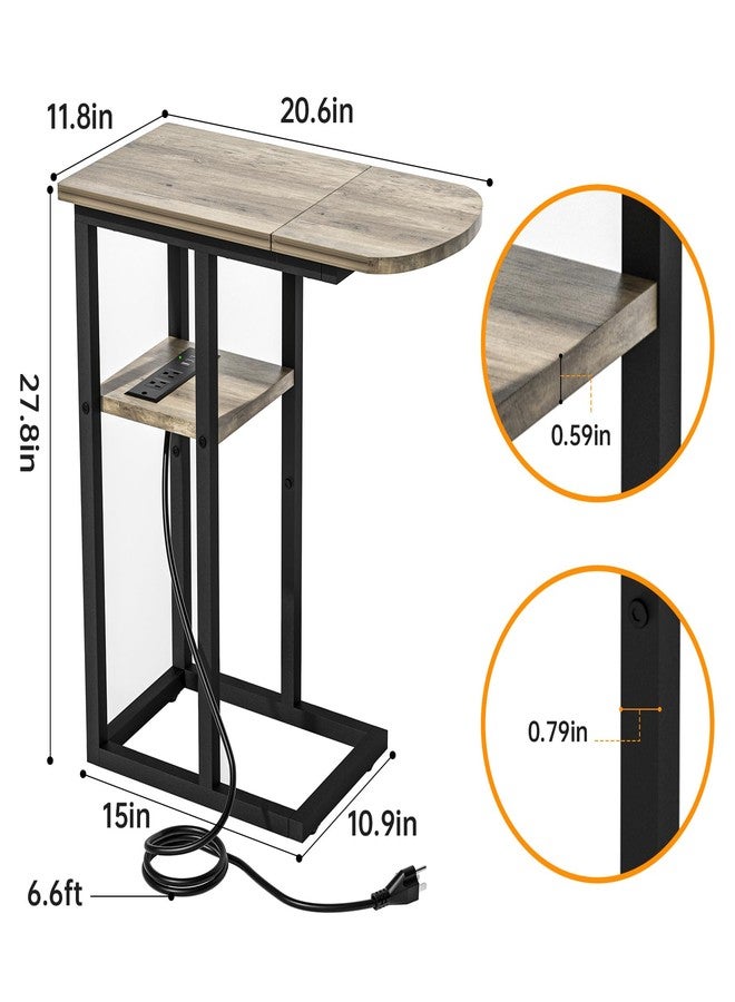 eiskah C Table End Table with Charging Station, Couch C Shaped Side Table for Living Room, Bedroom, Laptop Table with USB Ports and Type-C Port, Snack Tray Table for Couch - Image 3